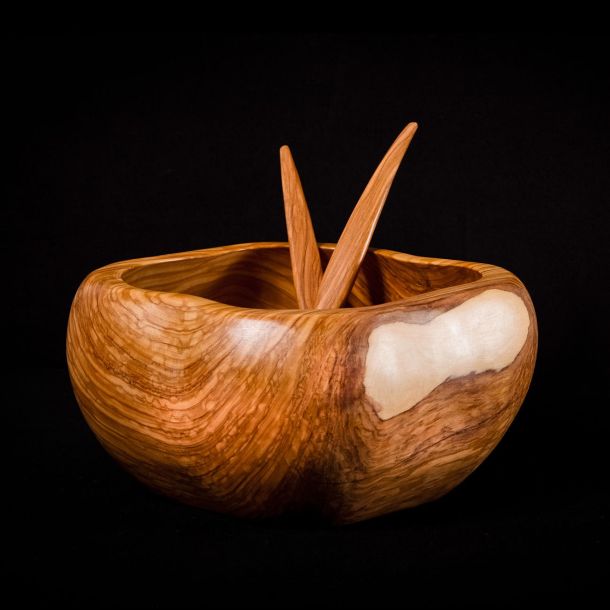 Saladier & couverts à salade - Le travail Artisanal du Bois d'Olivier 