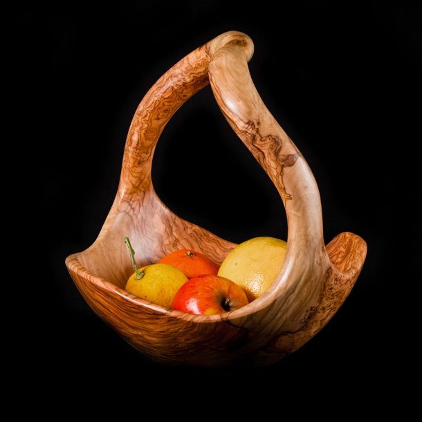 Coupe à fruit à anses en bois d'olivier - Le travail Artisanal du Bois d'Olivier